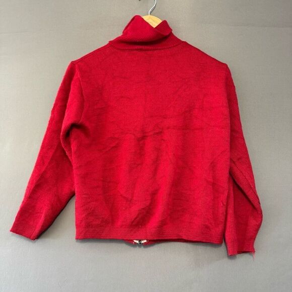 Women’s Red Zip Up Knit Sweater Size Small Zipper Pockets High Neck - Picture 4 of 11